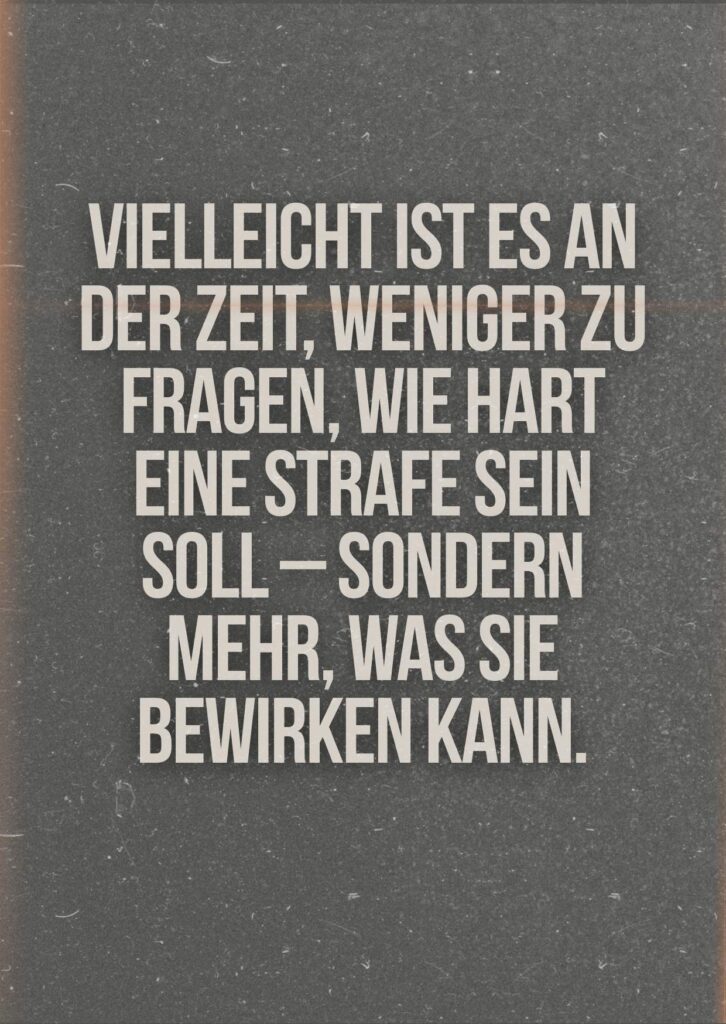 Zitatkarte: „Vielleicht ist es an der Zeit, weniger zu fragen, wie hart eine Strafe sein soll – sondern mehr, was sie bewirken kann.“